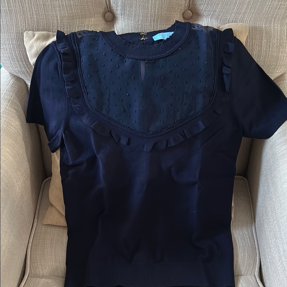 Draper James Blue Ruffled Bib Collar Blouse